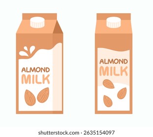 Almond milk packaging cartoon flat illustration