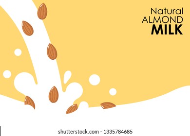 Almond milk splash. Organic healthy food vector.