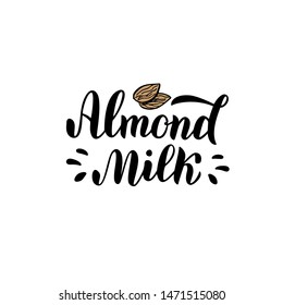 Almond milk typography logo. Trendy lettering text font. Packaging, sticker, banner design. Vector eps 10.