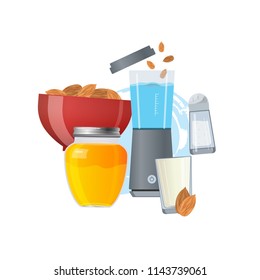 Almond milk vector concept. Composition made of ingredients