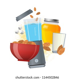 Almond milk vector concept. Composition made of ingredients