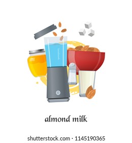 Almond milk vector concept. Composition made of ingredients