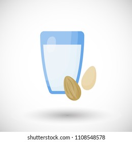 Almond milk vector flat icon, glass of vegan, vegetarian or plant based milk, flat design of non-dairy, lactose free product isolated on the white background, vector illustration