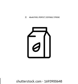 Almond milk, vegetarian milk simple line icon vector illustration. Editable stroke. 48x48 Pixel Perfect.