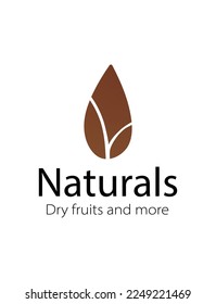 almond naturals, unique concept, design template, leaves, nature, dry frits, and more, tagline, brown