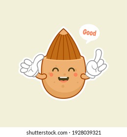 Almond nut. Cute and kawaii cartoon vegan protein vector character set isolated on color background