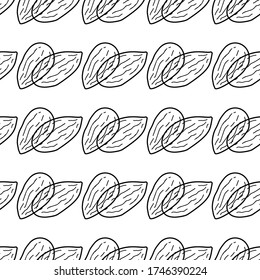 Almond Nut hand drawn vector seamless pattern. Outline monochrome texture made in doodle style.Fruit 
background for package, merch, wallpaper, menu and other design.