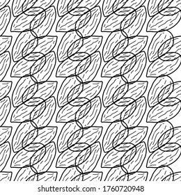 Almond Nut hand drawn vector seamless pattern. Outline monochrome texture made in doodle style.Fruit 
background for package, merch, wallpaper, menu and other design.