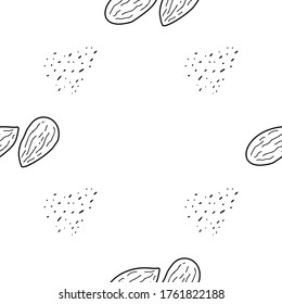 Almond Nut hand drawn vector seamless pattern. Outline monochrome texture made in doodle style.Fruit 
background for package, merch, wallpaper, menu and other design.