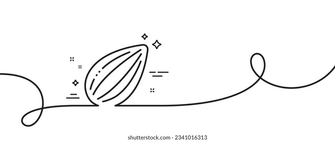 Almond nut line icon. Continuous one line with curl. Tasty nuts sign. Vegan food symbol. Almond nut single outline ribbon. Loop curve pattern. Vector