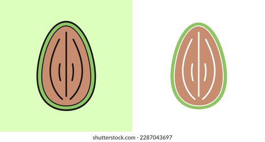 Almond Nut Linear Icon, outline vector icon, linear icon, two versions in color