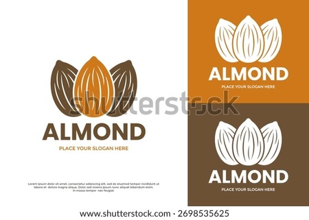 Almond nut logo template. Ideal for food, healthy snack, organic products, beauty, and cosmetic brands. Modern, minimal, and premium design concept. Editable vector.