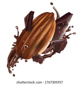 Almond nut with pieces and splashes of chocolate.