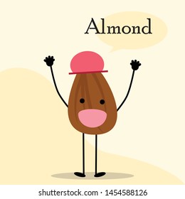 Almond Nut say hi Vector Illustration