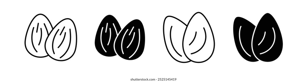 Almond nut vector vector filled and outlined iconss collection