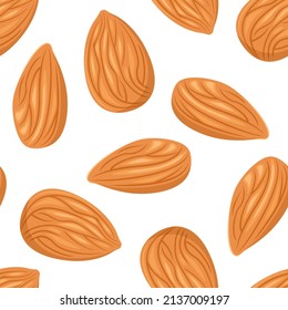 Almond nuts background. Vector seamless pattern. Cartoon flat illustration with kernel isolated on white.