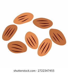 Nueces de almendra en estilo de ilustración plana para temas de nutrición saludable y refrigerios. Ideal para imágenes de alimentos con proteínas, planes de dieta y gráficos de bienestar.