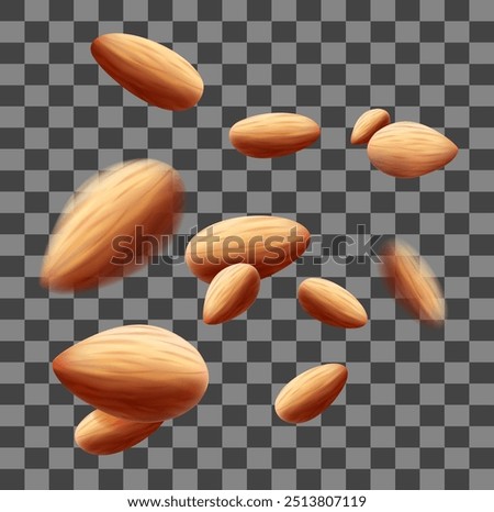 Almond nuts. labeling for healthy breakfast, meals, desserts. Isolated Vector sticker for food.  Mesh gradient is used