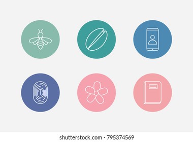 Almond and package icon line set with flower, contact and book. Textbook related package icon vector items for web UI logo design.