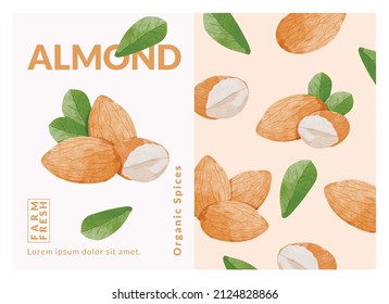 Almond packaging design templates, watercolour style vector illustration.