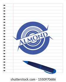 Almond pen draw. Blue ink. Vector Illustration. Detailed.