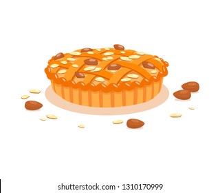 Almond pies with almond sliced isolated on white background.