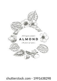 Almond round composition poster, retro hand drawn vector illustration.