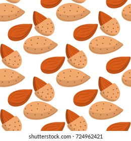 Almond seamless pattern background food healthy vegetarian snack organic ingredient nature nut vector illustration.