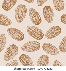 Almond, seamless pattern. Hand draw sketch vector.