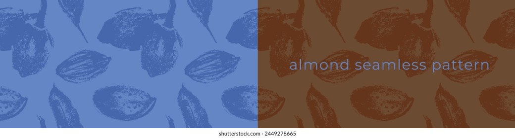 Patrón sin costuras de almendra con ilustraciones dibujadas a mano de nueces de almendra para el Anuncio de Web, embalaje de aceite o diseño de etiquetas de pasta de mazapán. Fondo de bocetos florales de Vector, adorno de almendra. Producto natural.