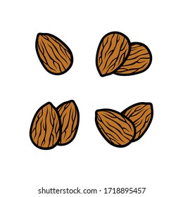 Juego de almendras. Icono de colección almendra. Vector