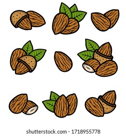 Almond set. Collection icon almond. Vector