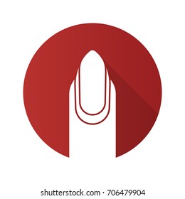 Almond shaped nail with reverse moon manicure. Flat design long shadow glyph icon. Vector silhouette illustration