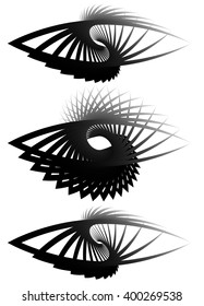 Almond shapes with rotation effect. Set of 3 abstract monochrome elements