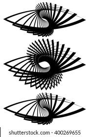 Almond shapes with rotation effect. Set of 3 abstract monochrome elements