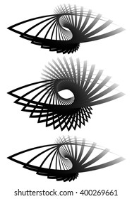 Almond shapes with rotation effect. Set of 3 abstract monochrome elements