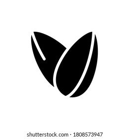 Almond, Silhouette Nut Icon. Seeds For Organic Food Packaging Design, Natural Vegan Food. Outline Black Illustration Of Two Oval Kernel Of Almond Tree. Flat Isolated Vector Emblem On White Background