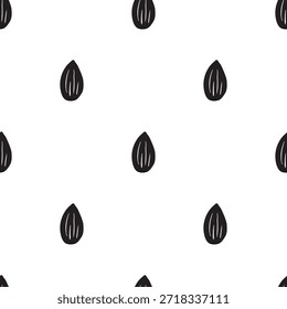 Ilustración vectorial de patrón sin fisuras de silueta de almendra, fondo de repetición en blanco y negro