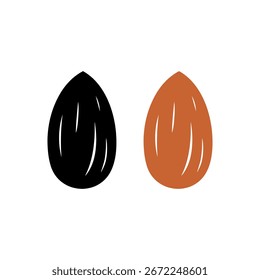 Diseño de ilustración plana de Vector de silueta de almendra. icono de almendra simple. Ilustración de una sola almendra.
