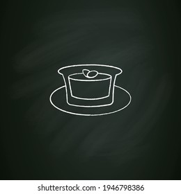 Almond tofu chalk icon.Traditional Japanese dessert. Delicates. Annin tofu.Spring Japanese food concept. Isolated vector illustration on chalkboard