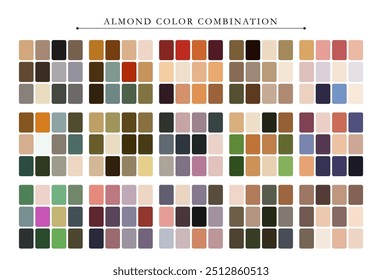 Almond tone color palette. Trend color palette guide template. Fit for fashion designers, business, and paints colors company. Match combinations. Vector graphics. Eps 10.