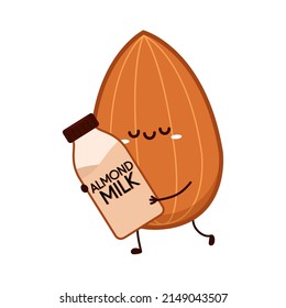 Vector de almendra. Diseño de caracter de almendra. Almond de fondo blanco. Leche de almendra.