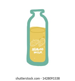 Almond Vegan Milk packaging Vector logo design template with plant icon in linear style. Abstract emblem for organic shop, healthy food store or vegetarian cafe.