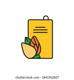 Almond vegetable oil glass bottle color line icon. Natural, healthy vegetarian food. Pictogram for web page, mobile app, promo. UI/UX/GUI design element. Editable stroke.