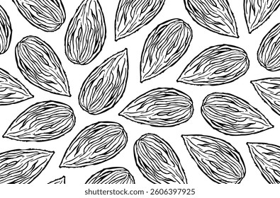 Almonds black vector illustrations background.