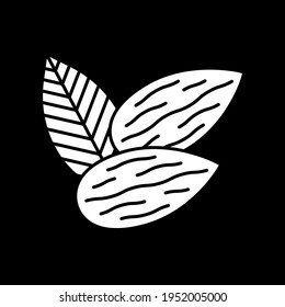 Icono de glifo en modo oscuro. Nueces frescas. Comer sano. Alimentos dietéticos con vitaminas. Alimentos nutritivos para la dieta. Símbolo de silueta blanca en el espacio negro. Ilustración aislada del vector