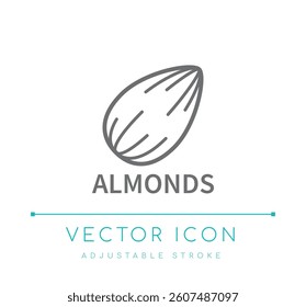 Almonds Food Line Icon, Nut Types Packaging Label, Food Ingredients Logo