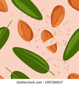 Las almendras y las hojas verdes son un patrón sin fisuras. Ilustración del vector