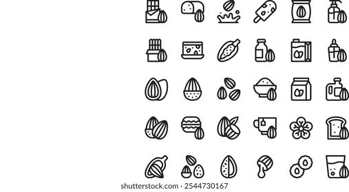 Ícones de amêndoas Coleção de ícones vetoriais de alta qualidade com traço editável. Ideal para projetos profissionais e criativos.