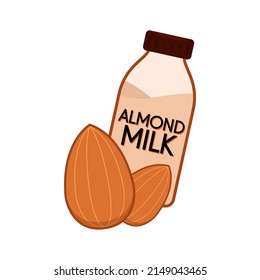 Almendras sobre fondo blanco. Diseño del logo de la semilla de almendra. Leche de almendra.